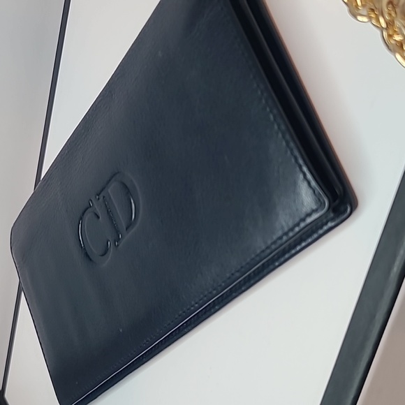 DIOR VINTAGE 90'S FOLIO CD MARK LONG WALLET NAVY LEATHER/RED INTERIOR/GOLD HRDWR - Picture 15 of 17